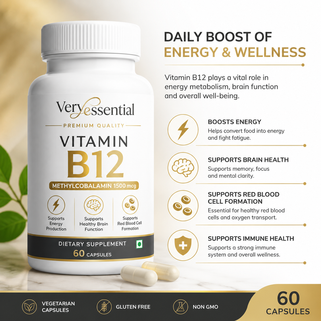 ActiveB12™ Daily Wellness Formula | 1500 mcg | 60 Veg Capsules