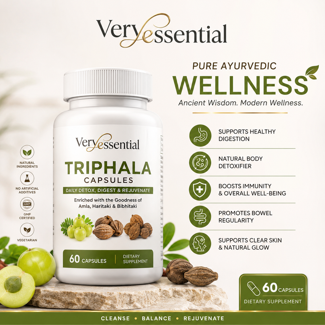 TriBalance™ Gut & Digestive Health | Premium Triphala | 60 Veg Capsules