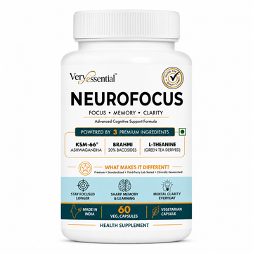 NeuroFocus™ Brain Health Supplement | KSM-66® Ashwagandha + Brahmi + L-Theanine | 60 Veg Capsules